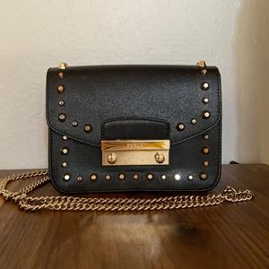 Furla mini leather studded shoulder bag black gold